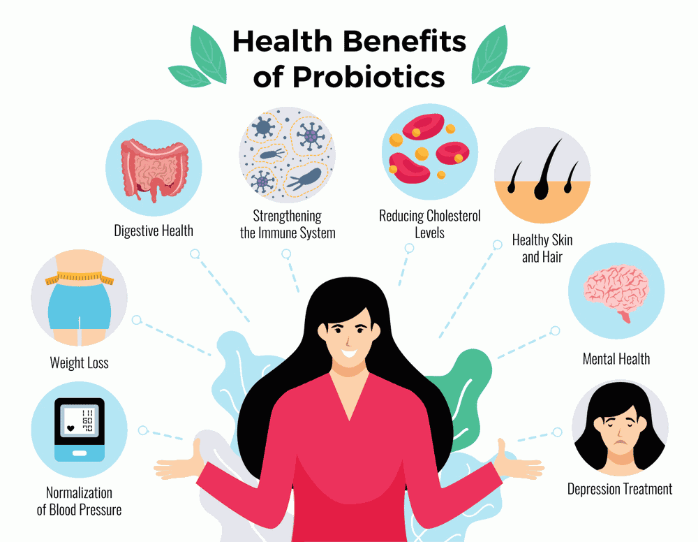 Probiotics health benefits infograph 