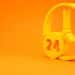 A digital illustration of a yellow clock with the number 24 by it.